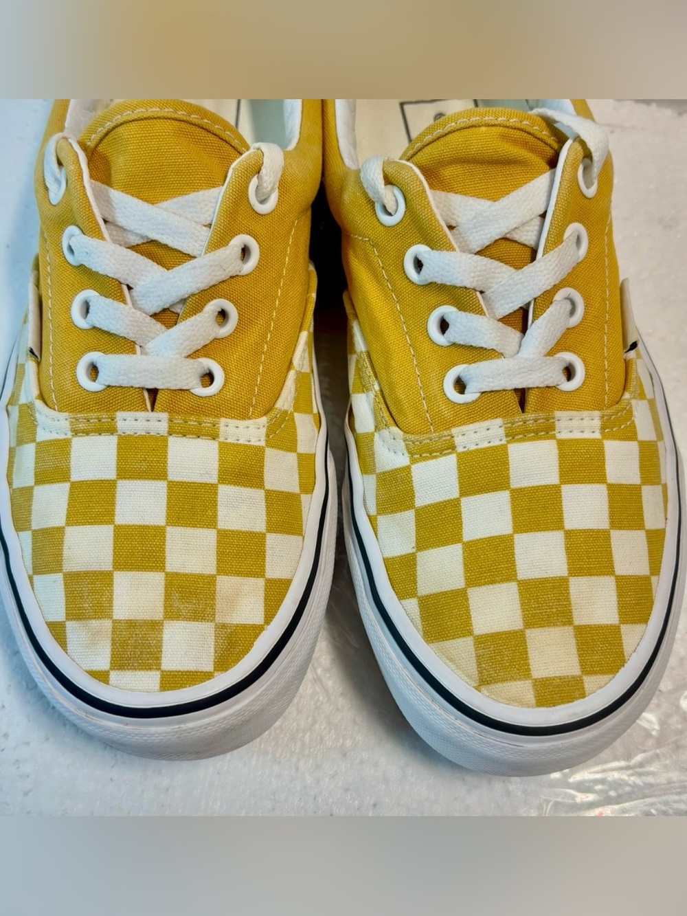 Vans Yellow and White Checkerboard Low Top Sneakers - Picture 3 of 14